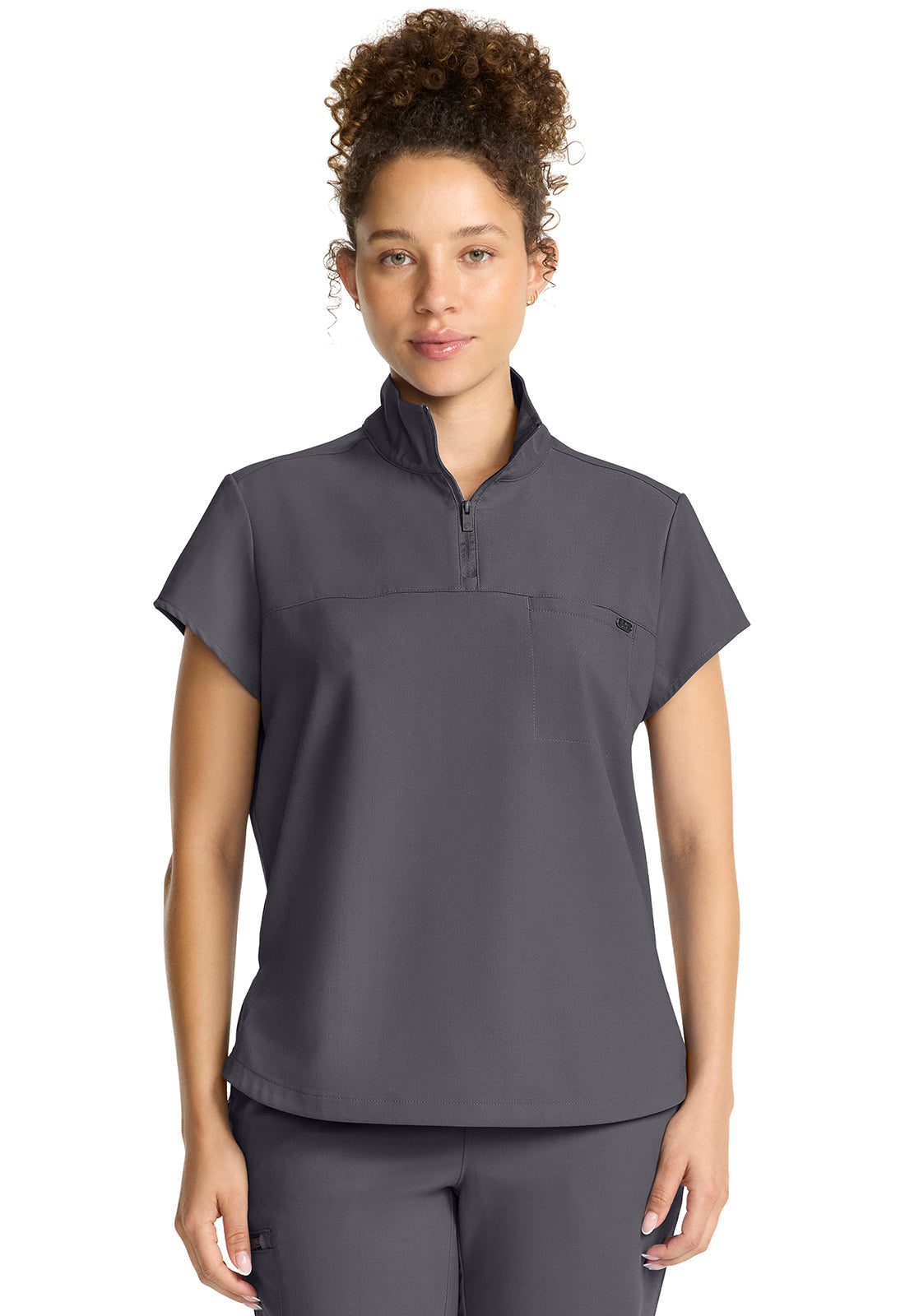 Women's Women's Partial Zip Stand Collar Top - Pewter